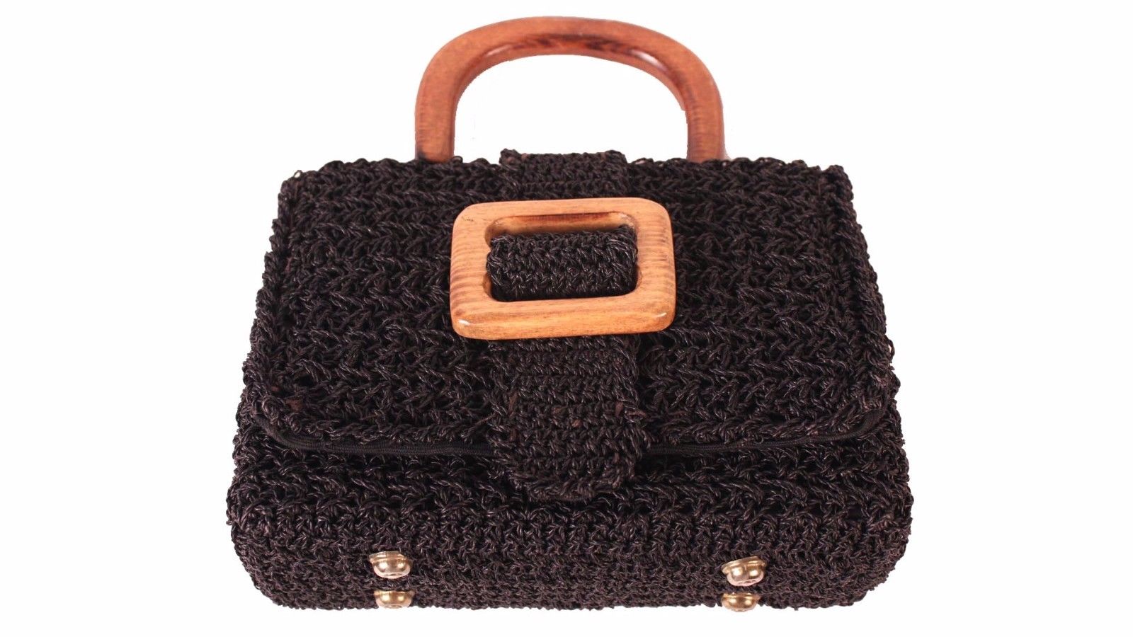 Vintage Black Wooden Handle Purse Mod Style Made In Japan Handbag - Momentum Vintage