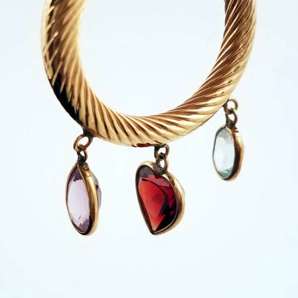 14kt yellow gold pierced hoop dangling gemstone charm earrings