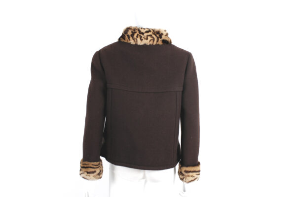 vintage wool leopard trim fur waist jacket coat