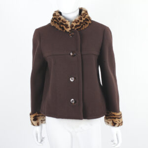 vintage wool leopard trim fur waist jacket coat