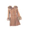 brown suede fur trim belted vintage coat