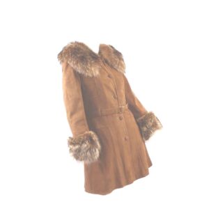 brown suede fur trim belted vintage coat