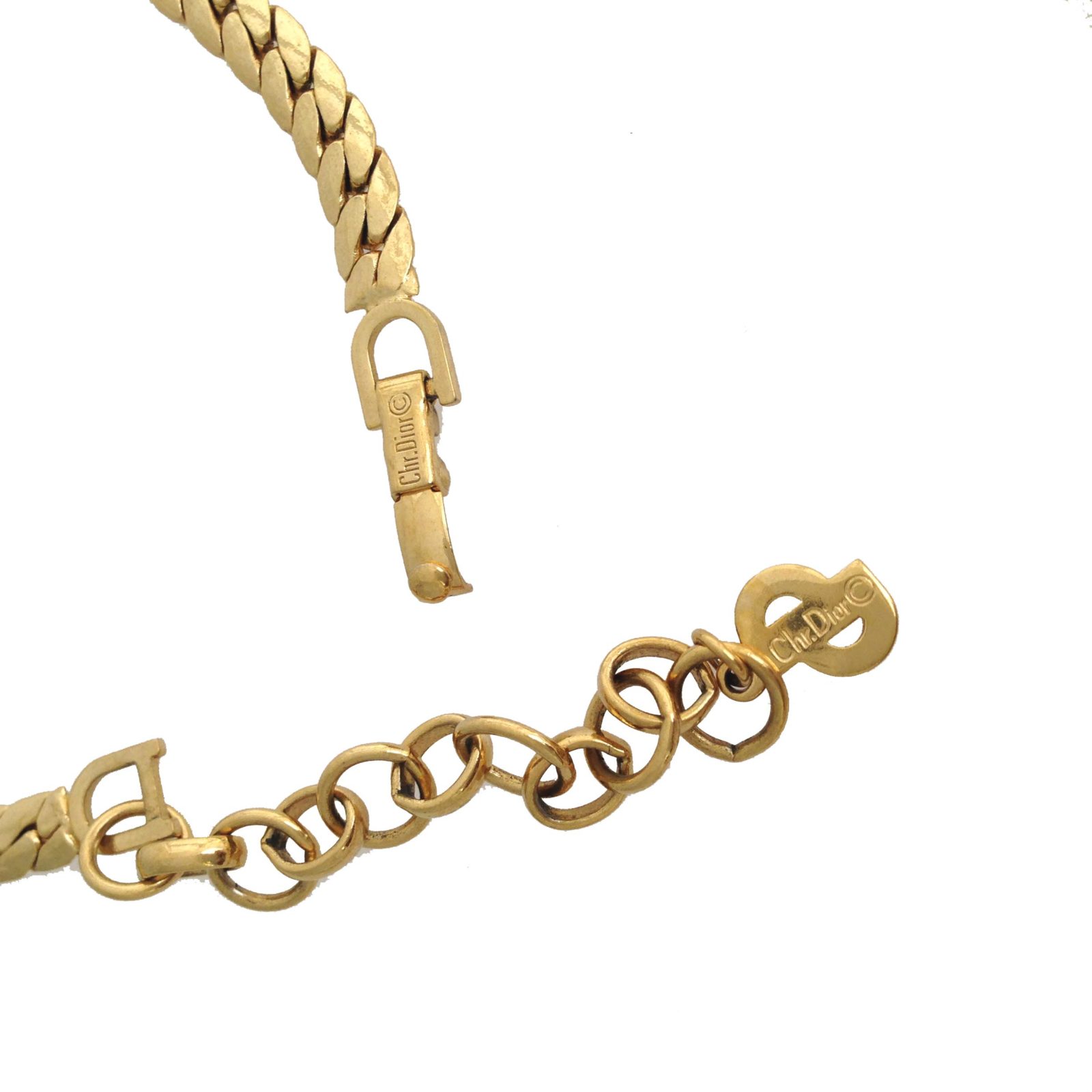 Christian Dior Vintage Necklace Pave Set Rhinestones Gold Tone Couture