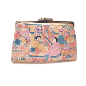 vintage embroidered Asian figures clutch purse
