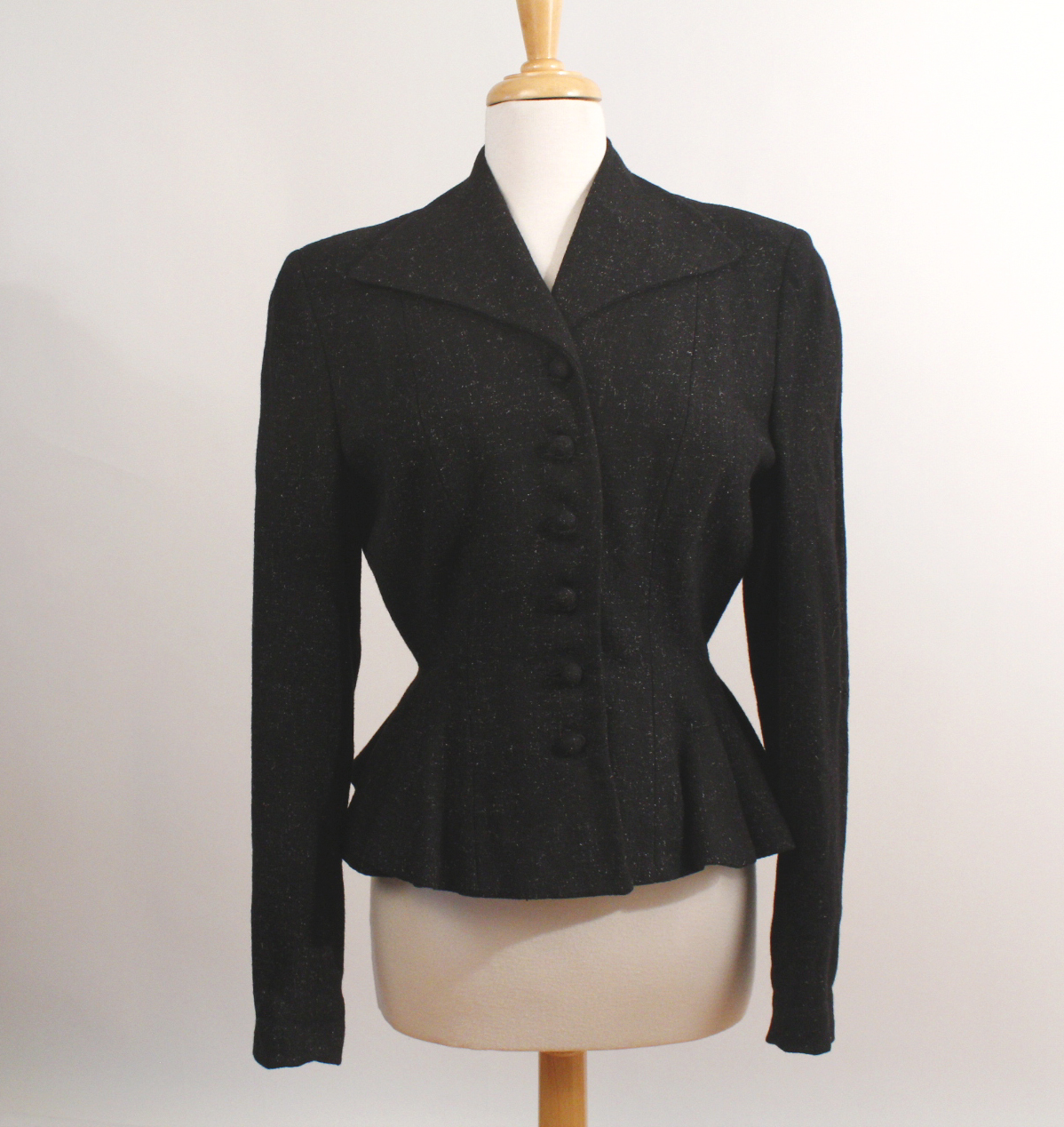 Vintage Wool Cashmere 40’s Tweed Look Black White Thread Button Front ...