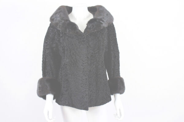 vintage black Persian lamb mink collar & sleeves jacket