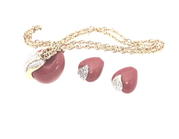 kenneth Jay Lane red apple swaroski crystal necklace & earrings