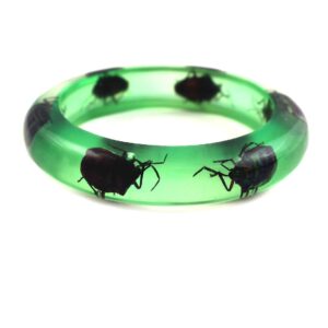 Green Lucite beetle encased bangle vintage bracelet