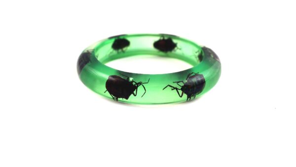 Green Lucite beetle encased bangle vintage bracelet