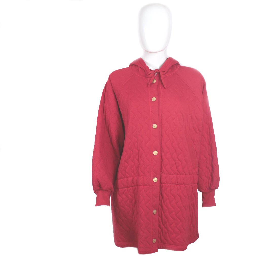 Sonia Rykiel Paris Red 100% Cotton Hooded Jacket Coat Size L - Momentum ...