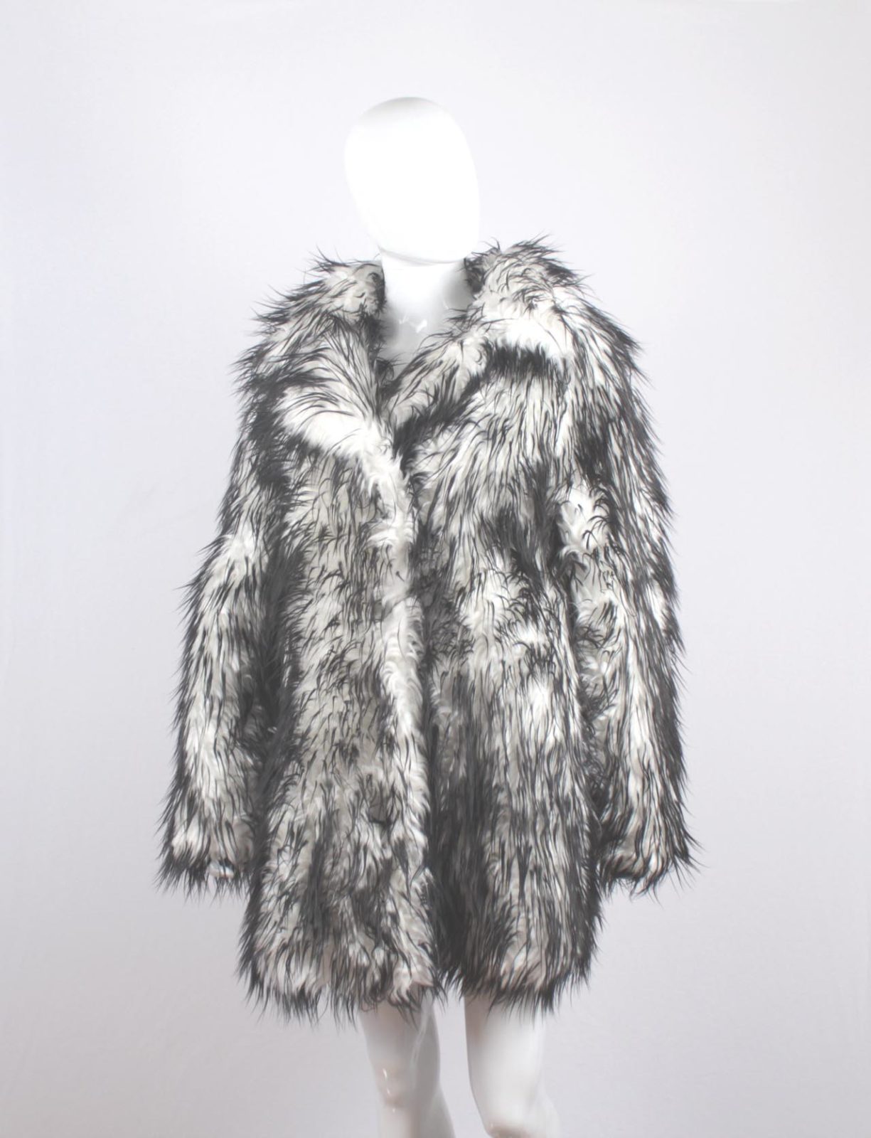 Shaggy Black & White Faux Fur Jacket Size L - Momentum Vintage