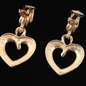 vintage gold tone rhinestone heart earrings clip on style