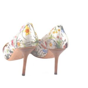 Gucci floral satin horsebit peep toe shoes