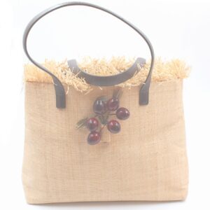 Cole Haan cherries woven straw fringe purse