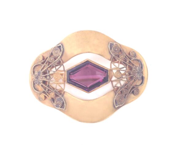 Art Nouveau amethyst stone sash brooch pin