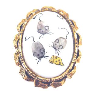 vintage porcelain whimsical mice brooch pin