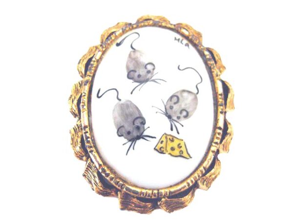 vintage porcelain whimsical mice brooch pin
