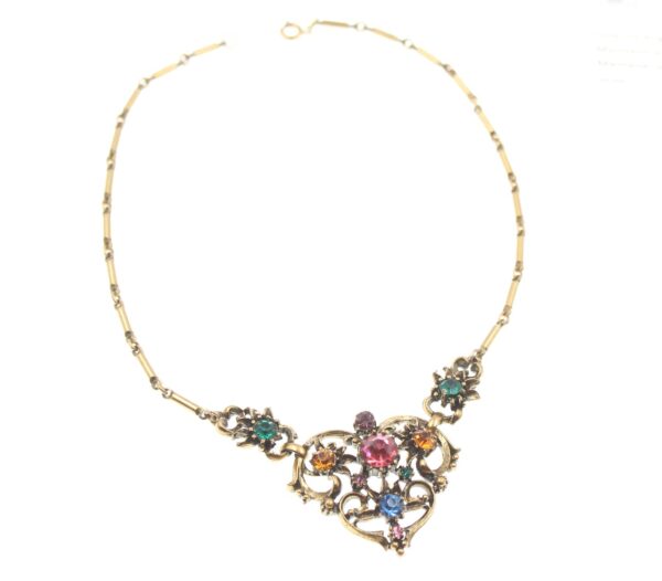 vintage Coro heart jeweled renaissance style necklace