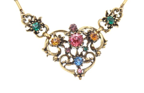 vintage Coro heart jeweled renaissance style necklace