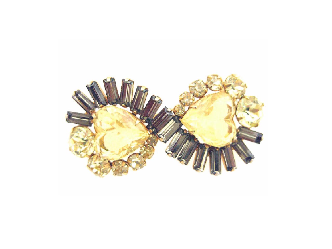 Vintage Alva Two Hearts Yellow Stones Brooch Pin - Momentum Vintage
