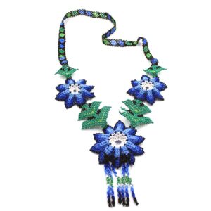 Huichol seed beaded flowers necklace