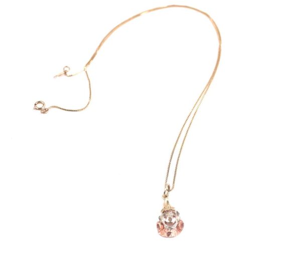 14kt yellow white rose gold pierrot clown pendant necklace