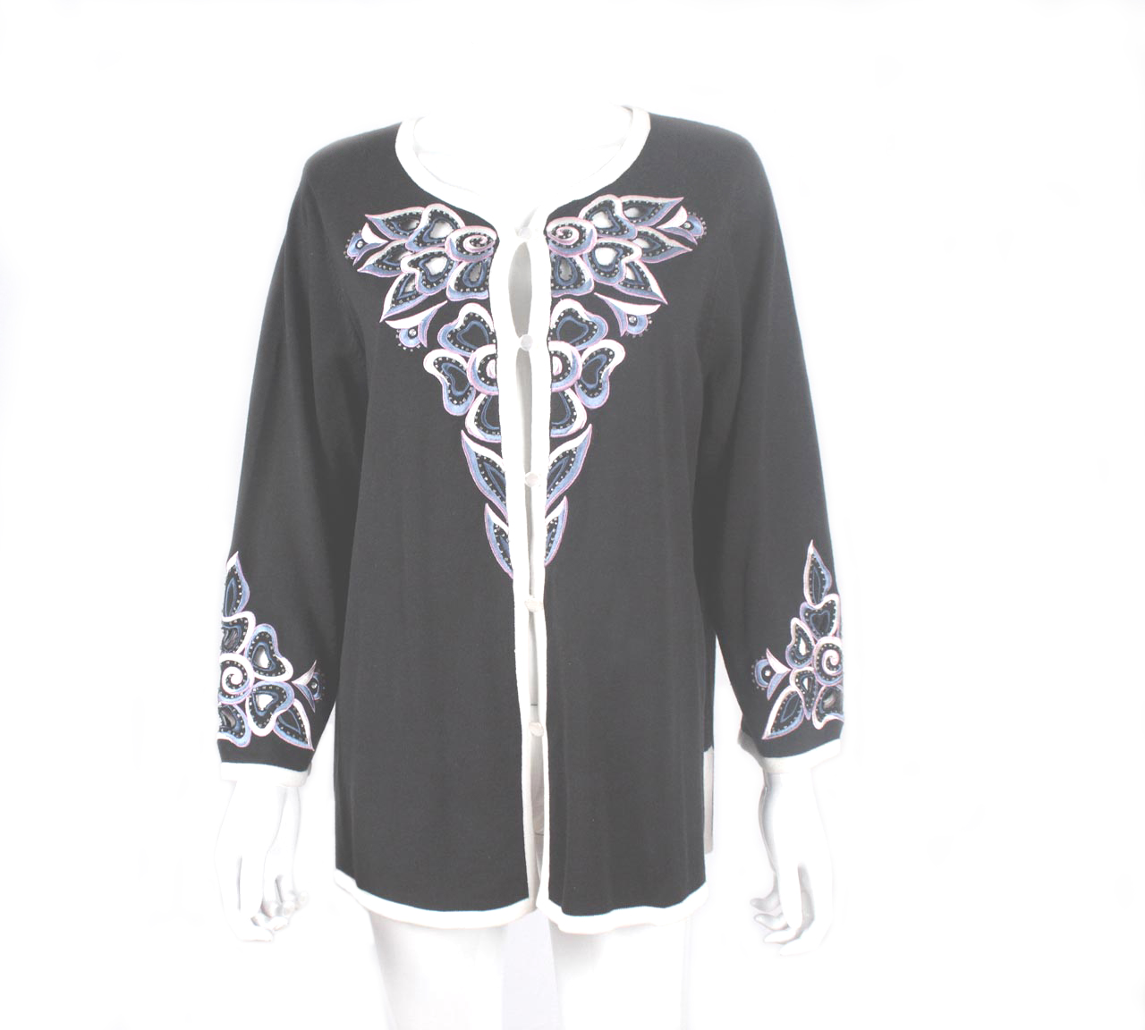 Bob Mackie Wearable Art Black Embroidered Cut Out Design Top - Momentum