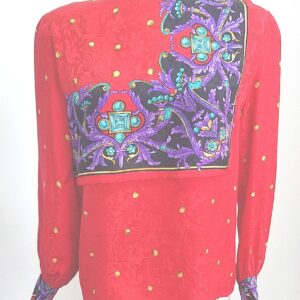 adrianna papell 80s red floral silk blouse