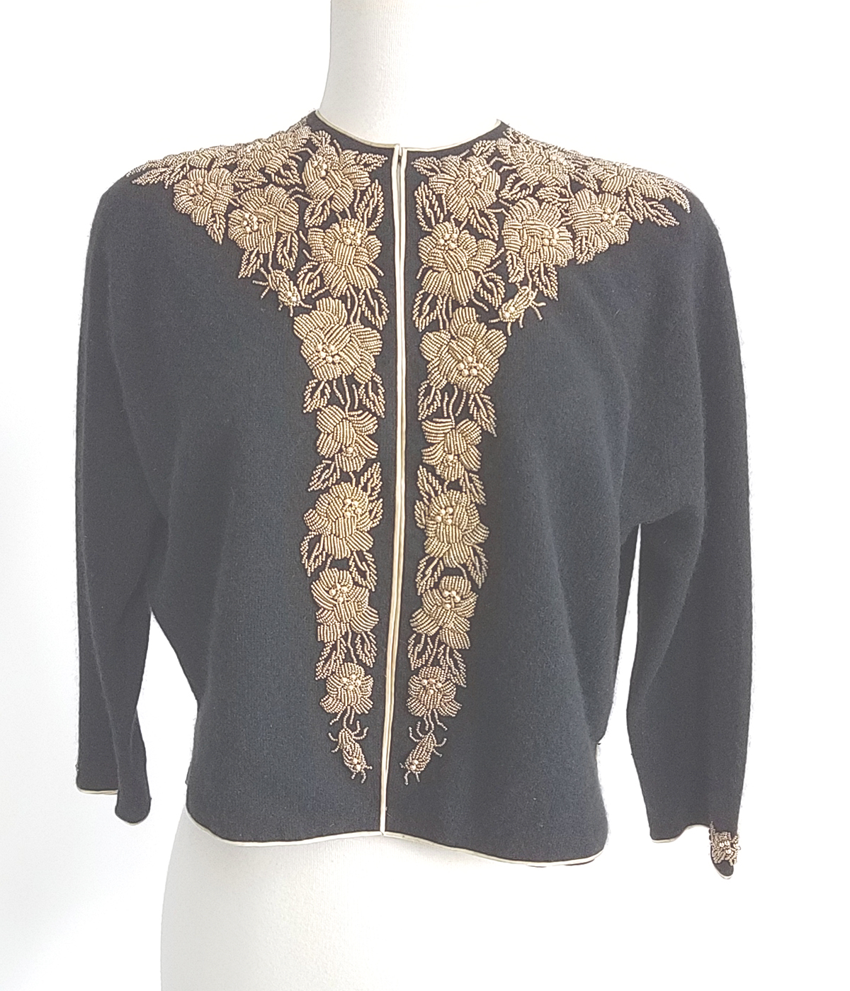 Vintage Doreen Lok Black Gold Beaded 50s Sweater - Momentum Vintage