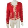 ceres sweater red white string button front