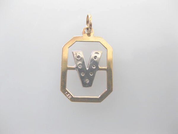 14kt diamond initial "v" pendant gold tone charm