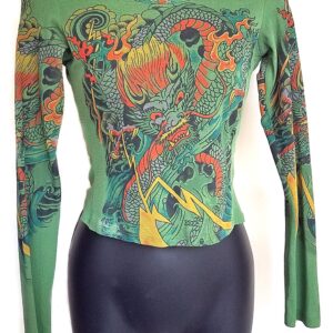 fire dragon print nylon long sleeve top by joe's