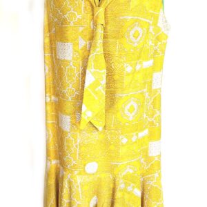 vintage 70s sailor tie neck yellow and white print vintage dress