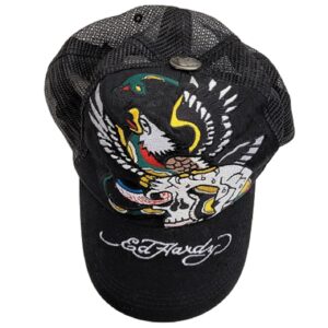 ed hardy black mesh truckers vintage tattoo skull snake & eagle hat