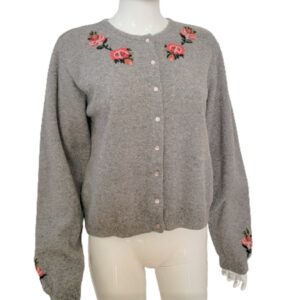 free people gray floral embroidered accent cardigan sweater