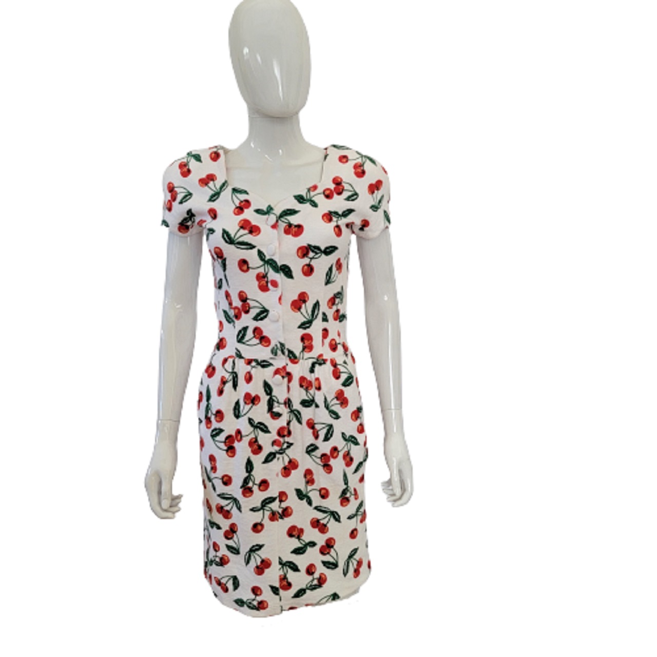 Adrienne Vittadini White Cherry Print 80's Vintage Dress Size 4