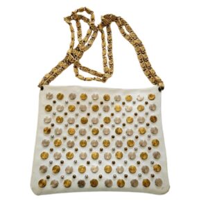 vintage robert bestien white silver and gold metal decoration chain straps purse