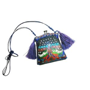 cloisonne peacock design tassel strap metal purse