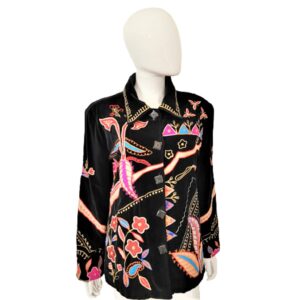 allure black floral embroidered applique jacket