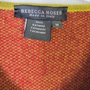 rebecca moses cashmere pull over v neck red and lime green accented
