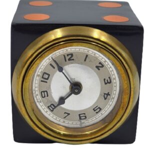 vintage bakelite 40s butterscotch dot black dice windup clock