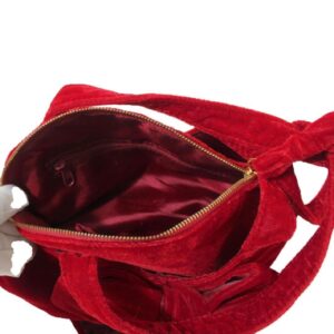 velvet burgundy red bow front zip top purse