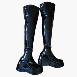 vintage jeffrey campbell black patent leather plateform knee high boots