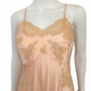 vintage satin peach and tan floral lace slip