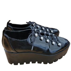 zara trafaluc black patent leather platform string up front shoes