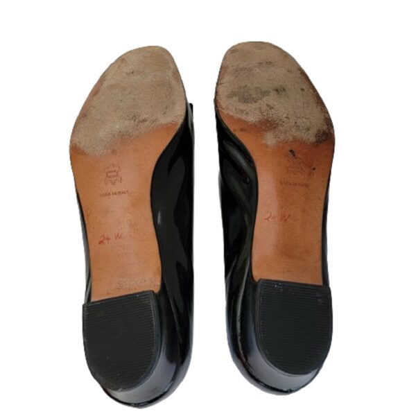 ferragamo black patent bow front flats shoes