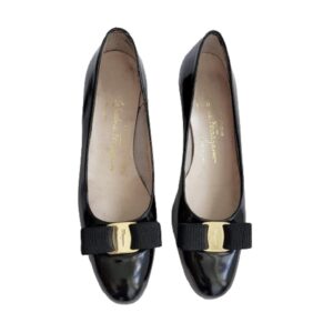 vintage black patent salvatore ferragamo boutique vara bow shoes