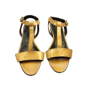 ysl vintage yves saint laurent yellow patent leather open toe and back sandal flats.