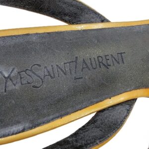 ysl vintage yves saint laurent yellow patent leather open toe and back sandal flats.